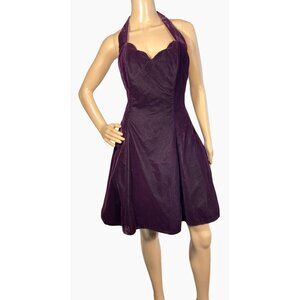 Vtg 80's 90's Purple Velvet Backless Halter Dress Sweetheart Neckline Lined Sz 9